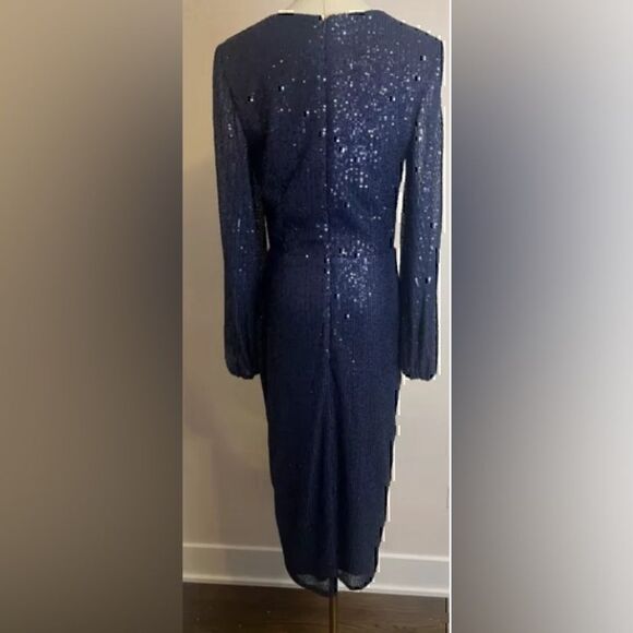 NWT Mac Duggal Midnight Blue “Sequined Puff Sleeve High Neck Dress 18 - Picture 6 of 8